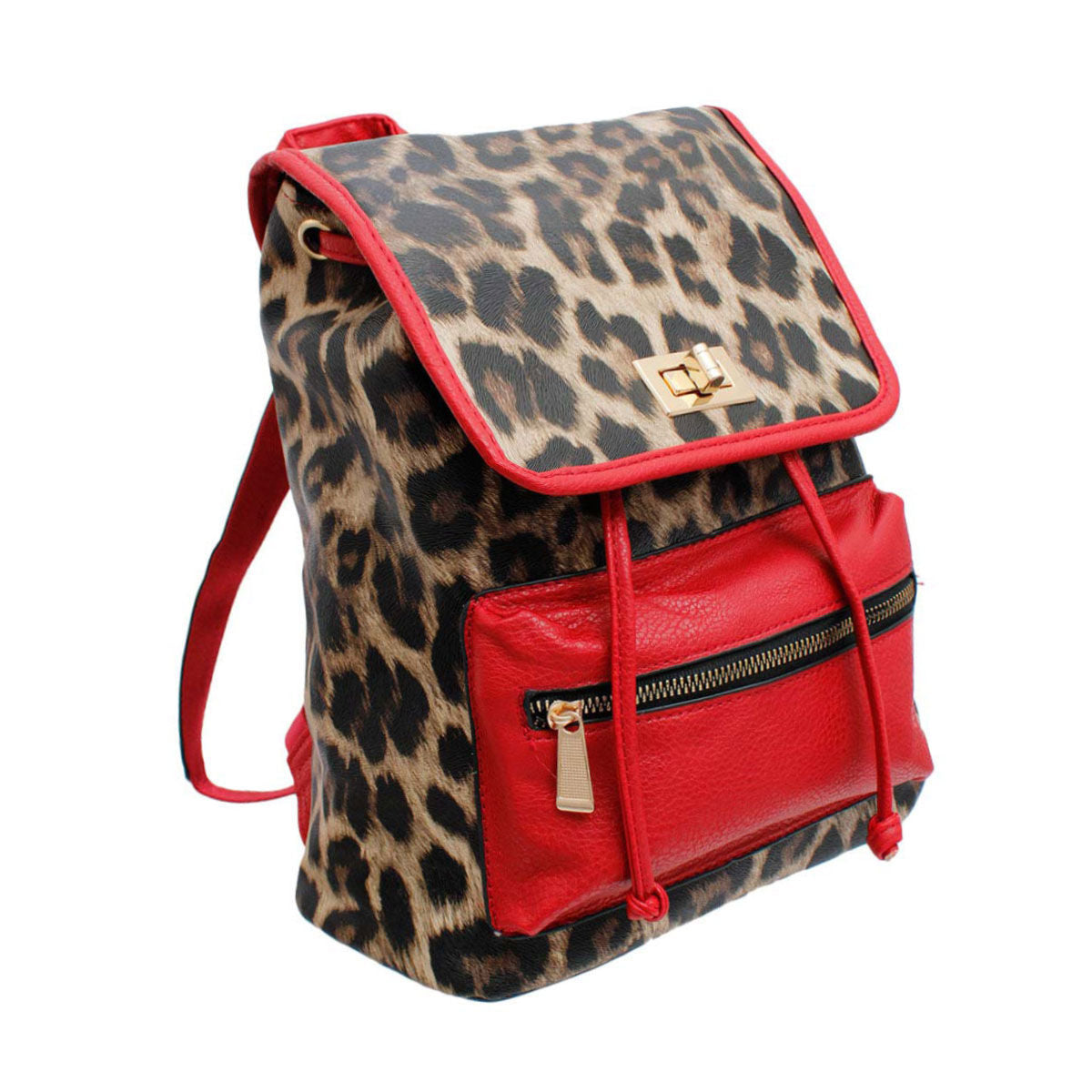 Backpack Leopard and Red Flap Bag Set for Women - Premium Wholesale Fashion Accessories from Pinktown - Just $33! Shop now at chiquestyles