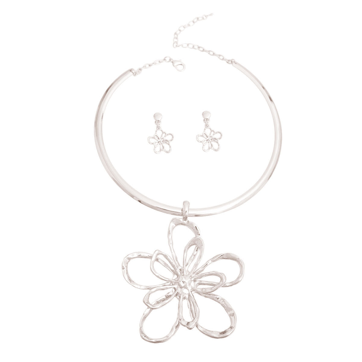 Silver Rigid Metal Flower Necklace - Premium Wholesale Jewelry from Pinktown - Just $18! Shop now at chiquestyles