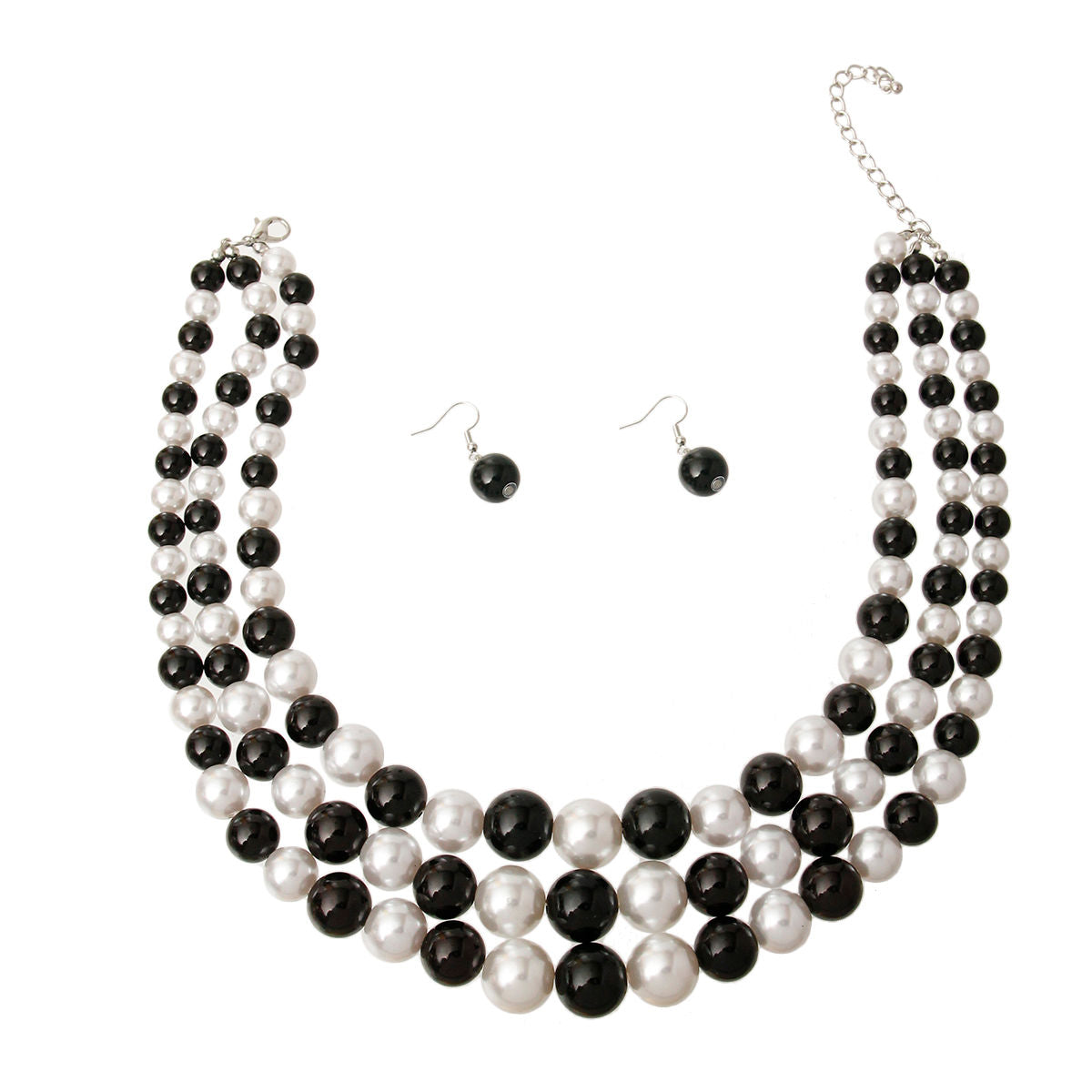 Black and White Multi Strand Pearl Necklace Set - Premium Wholesale Jewelry from Pinktown - Just $12! Shop now at chiquestyles