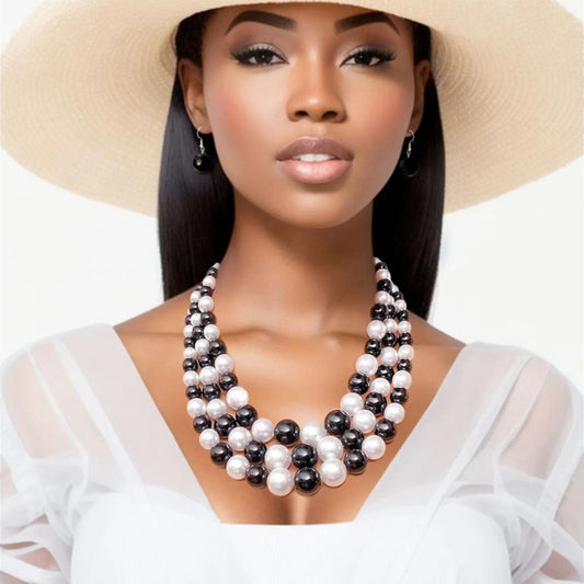 Black and White Multi Strand Pearl Necklace Set - Premium Wholesale Jewelry from Pinktown - Just $12! Shop now at chiquestyles