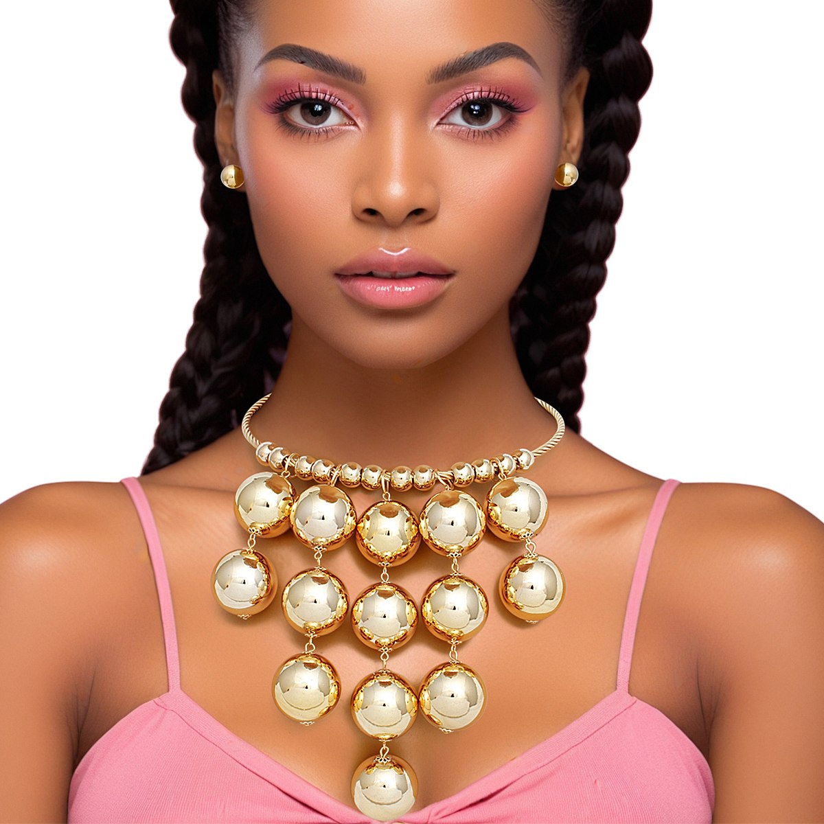 Necklace Gold Metal Ball Drop Bib Set for Women