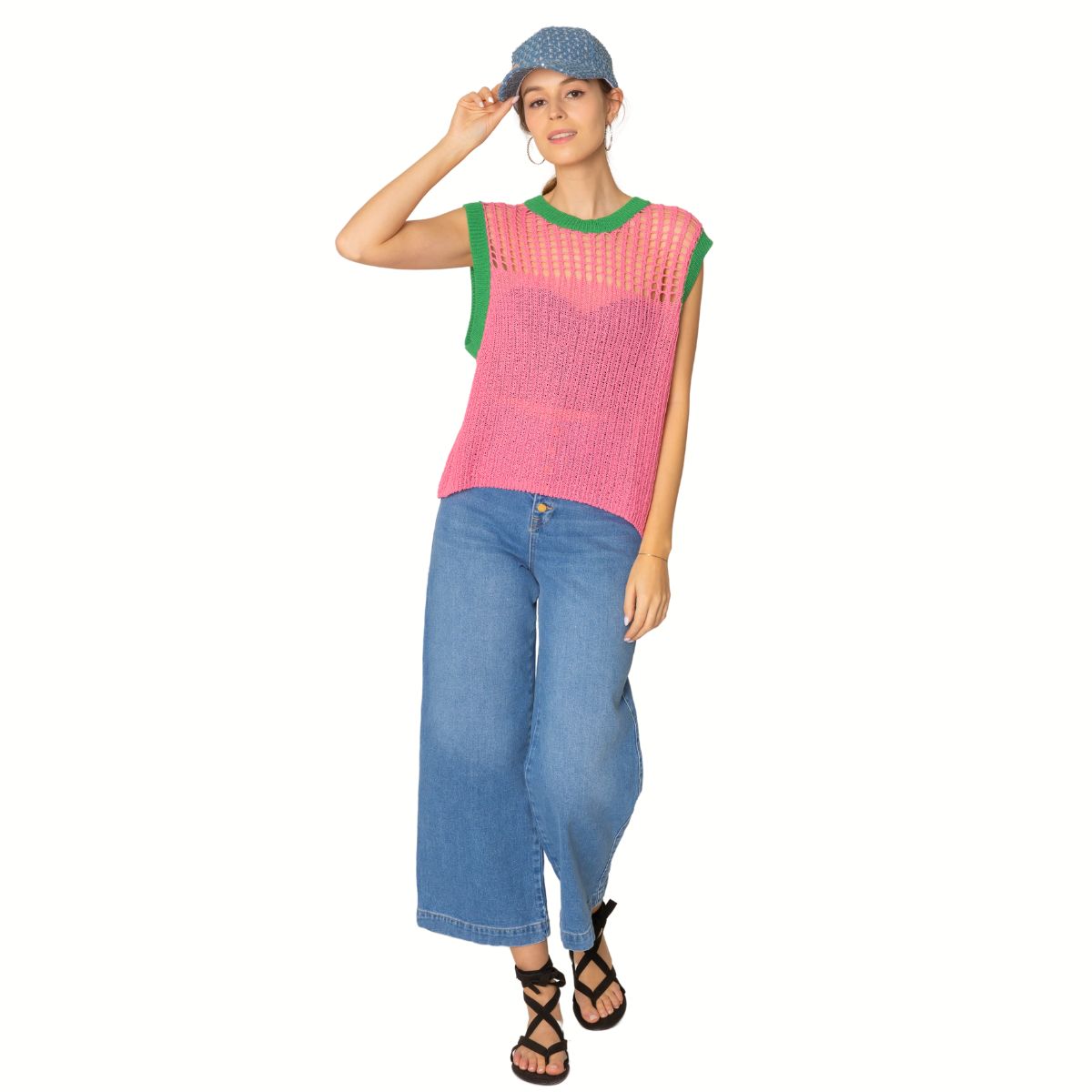 Vest Top Pink and Green Crochet for Women - Premium Wholesale Fashion Accessories from Pinktown - Just $40! Shop now at chiquestyles