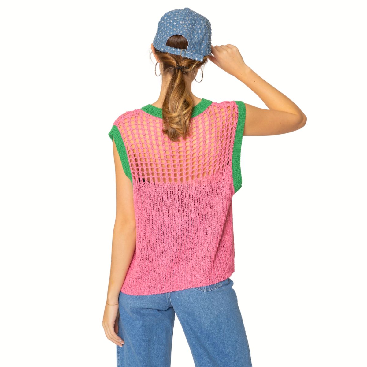 Vest Top Pink and Green Crochet for Women - Premium Wholesale Fashion Accessories from Pinktown - Just $40! Shop now at chiquestyles