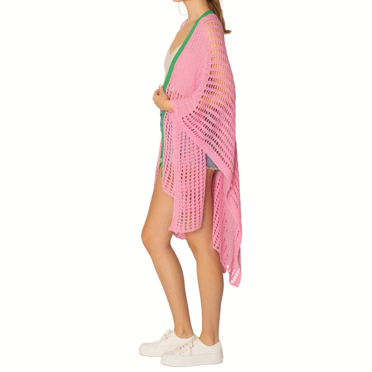 Ruana Kimono Pink and Green Crochet for Women - Premium Wholesale Fashion Accessories from Pinktown - Just $52! Shop now at chiquestyles