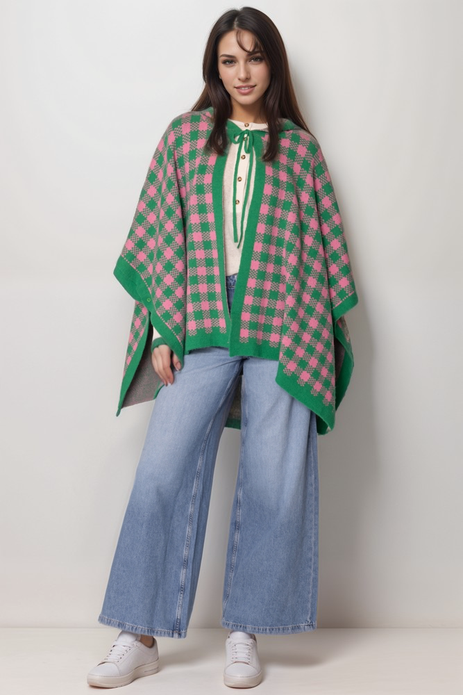 AKA Sorority Checkered Knit Pink and Green Cape