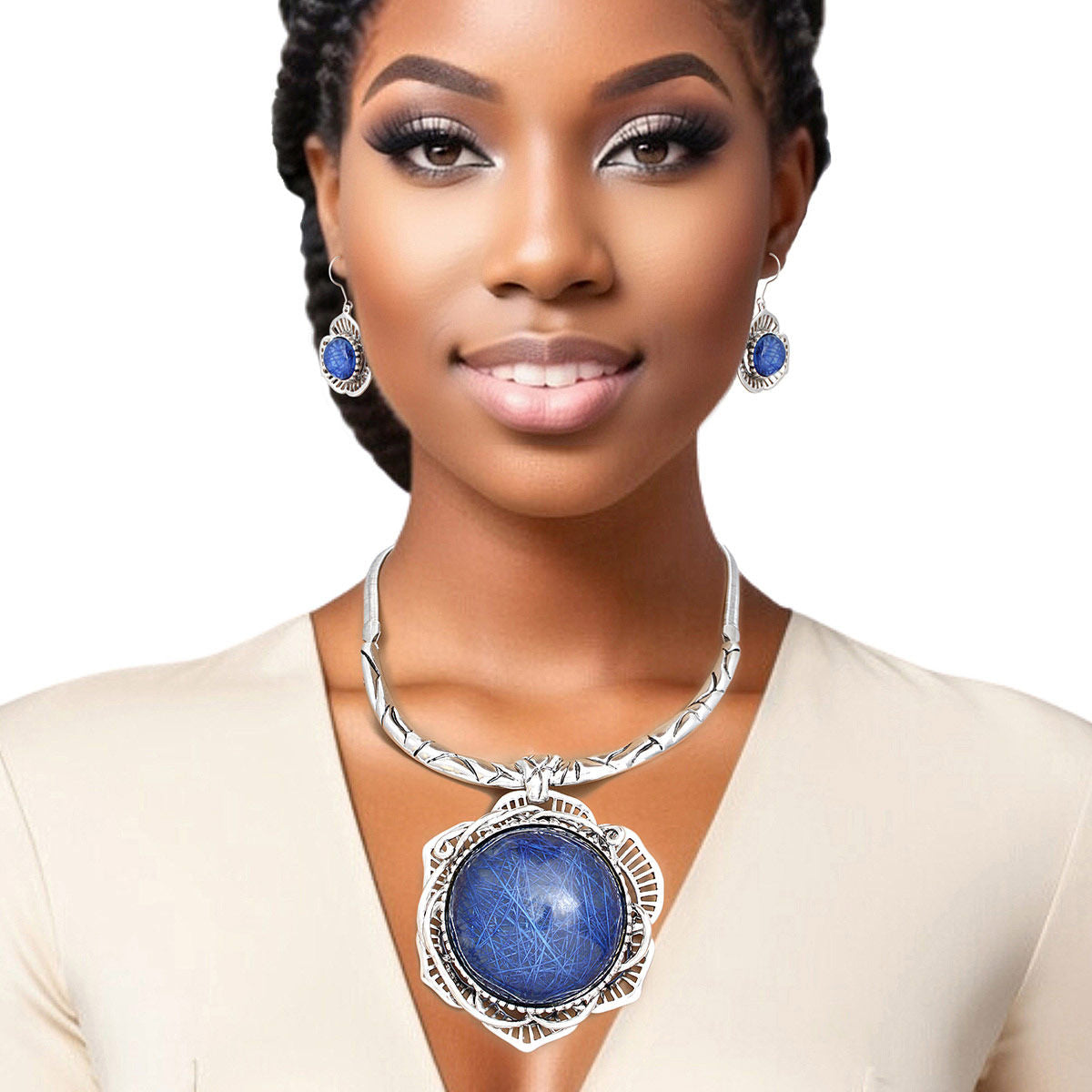 Necklace Royal Blue Flower Pendant Burnished Set - Premium Wholesale Jewelry from Pinktown - Just $25! Shop now at chiquestyles