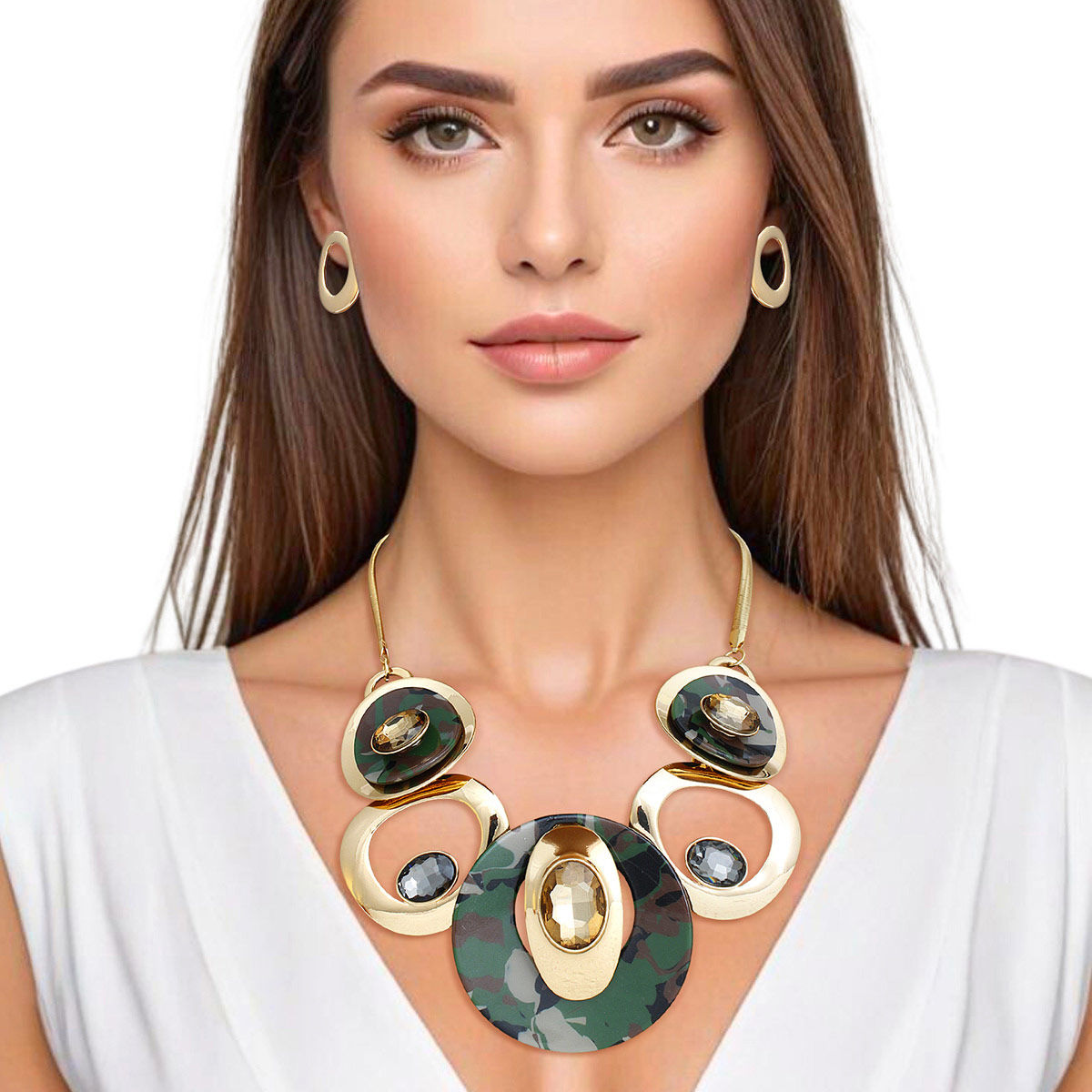 Necklace Gold Camo Circular Bib for Women - Premium Wholesale Jewelry from Pinktown - Just $23! Shop now at chiquestyles