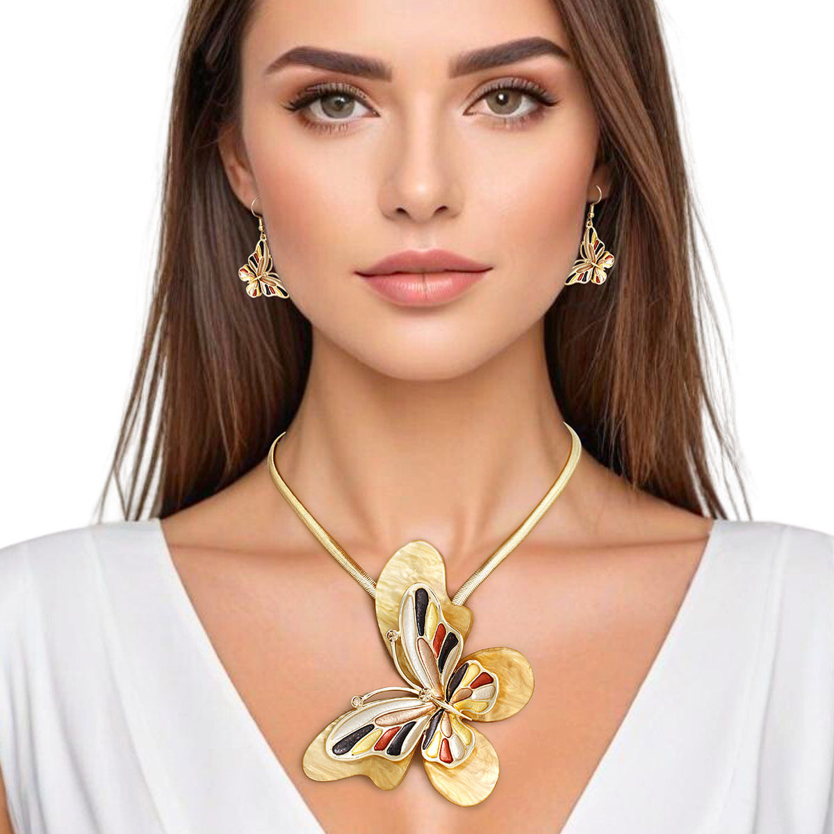 Necklace Brown Butterfly 3D Pendant Set for Women - Premium Wholesale Jewelry from Pinktown - Just $23! Shop now at chiquestyles