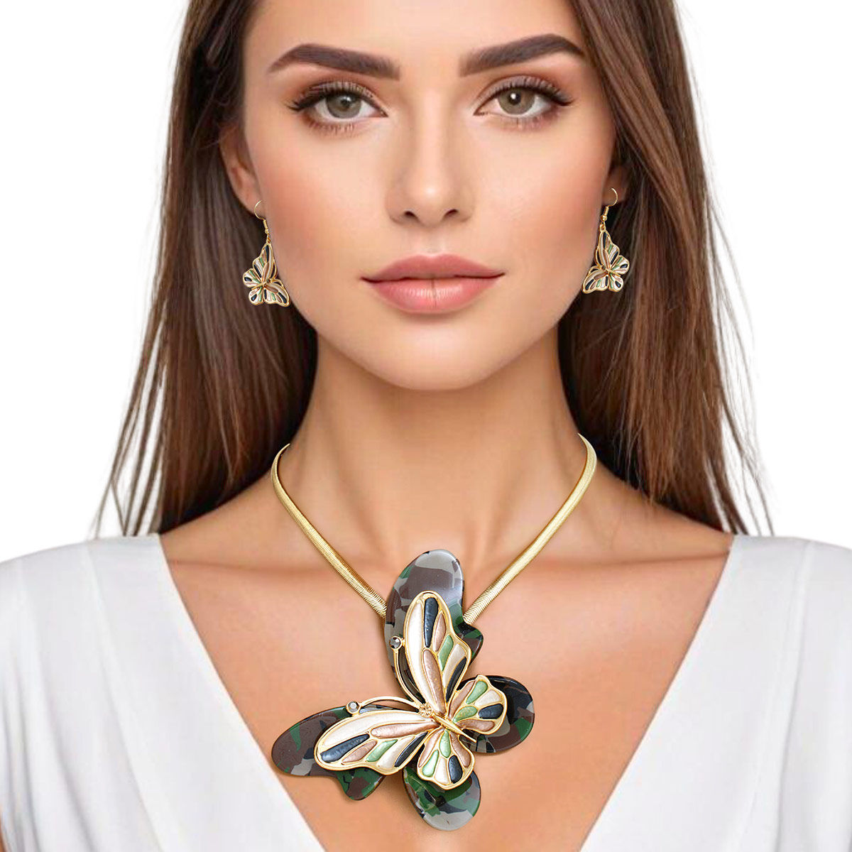 Necklace Camo Butterfly 3D Pendant Set for Women - Premium Wholesale Jewelry from Pinktown - Just $23! Shop now at chiquestyles