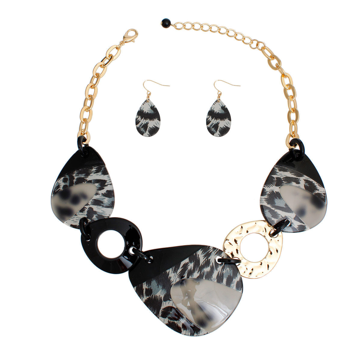 Necklace Leopard Black Marbled Acrylic Link Set - Premium Wholesale Jewelry from Pinktown - Just $25! Shop now at chiquestyles