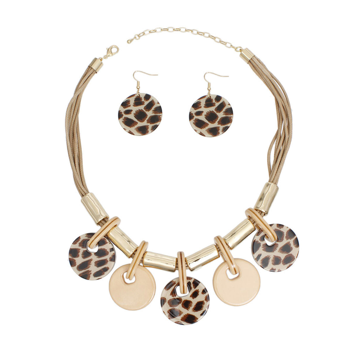 Necklace Brown Cord Leopard Disc Set for Women - Premium Wholesale Jewelry from Pinktown - Just $23! Shop now at chiquestyles