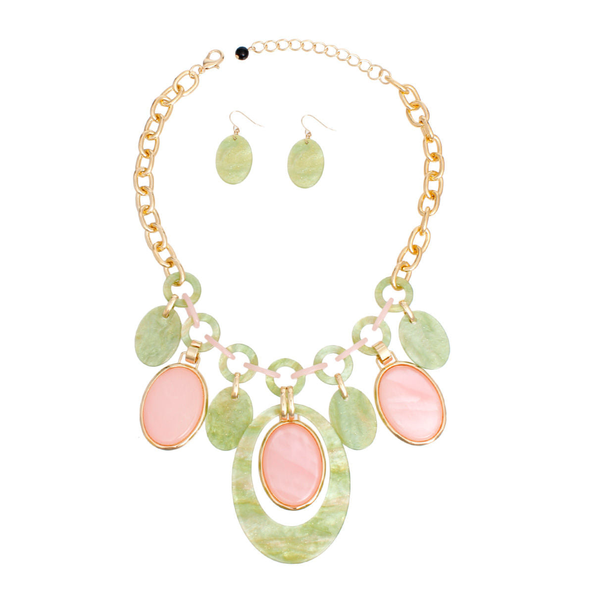 AKA Necklace Pink Green Oval Swirl Set for Women - Premium Wholesale Jewelry from Pinktown - Just $25! Shop now at chiquestyles