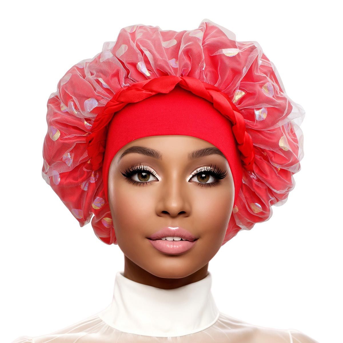 Bonnet Red Satin Wide Edge Double Layer Women