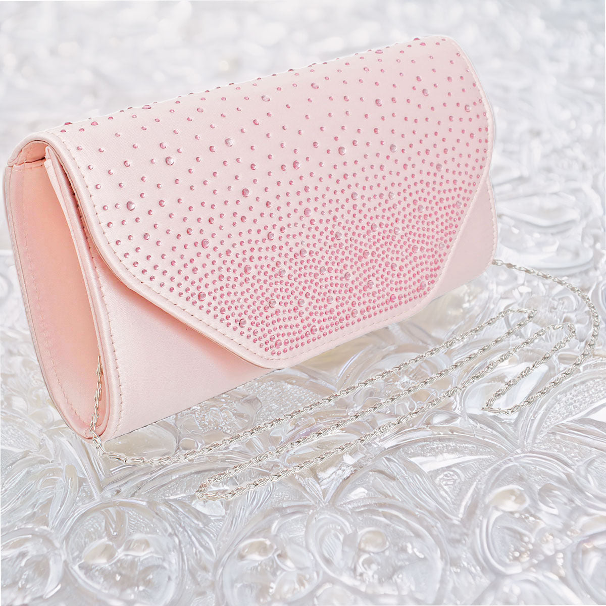 Clutch Pink Stone Satin Flap Handbag for Women - Premium Wholesale Fashion Accessories from Pinktown - Just $29! Shop now at chiquestyles