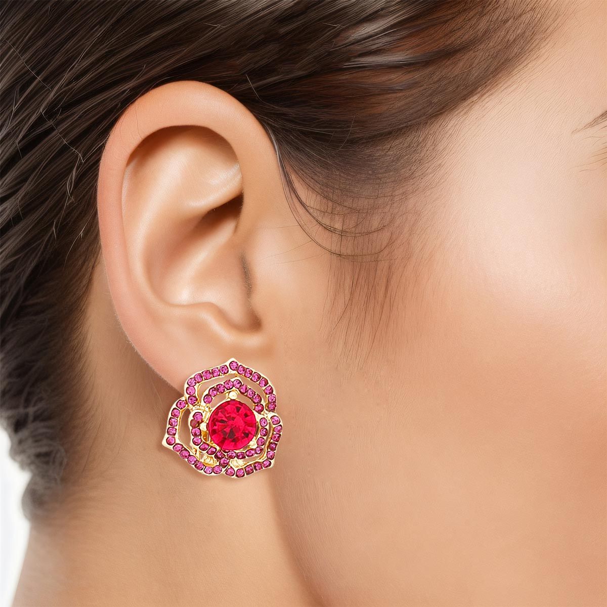 Clip On Fuchsia Rose Cutout Small Earrings Women - Premium Wholesale Jewelry from Pinktown - Just $8! Shop now at chiquestyles