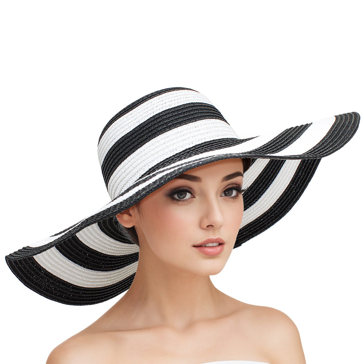 Straw Hat Vogue Black White Striped Wide Brim Hat - Premium Wholesale Fashion Accessories from Pinktown - Just $16! Shop now at chiquestyles