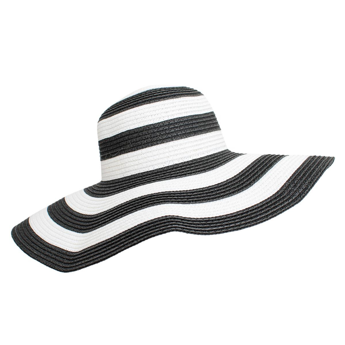 Straw Hat Vogue Black White Striped Wide Brim Hat - Premium Wholesale Fashion Accessories from Pinktown - Just $16! Shop now at chiquestyles