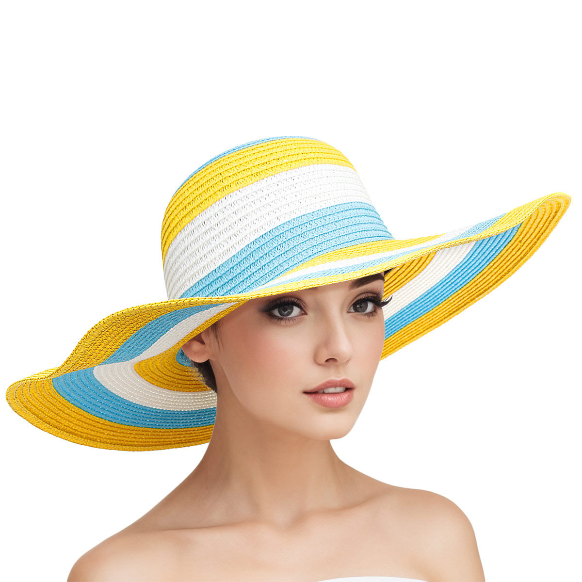 Straw Hat Vogue Multicolor Striped Wide Brim Hat - Premium Wholesale Fashion Accessories from Pinktown - Just $16! Shop now at chiquestyles