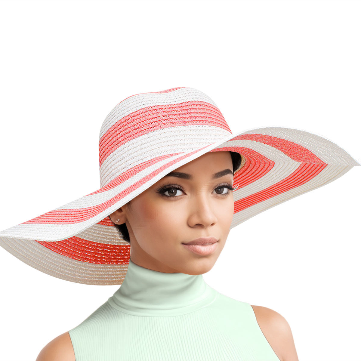 Straw Hat Vogue Pink White Striped Wide Brim Hat - Premium Wholesale Fashion Accessories from Pinktown - Just $16! Shop now at chiquestyles