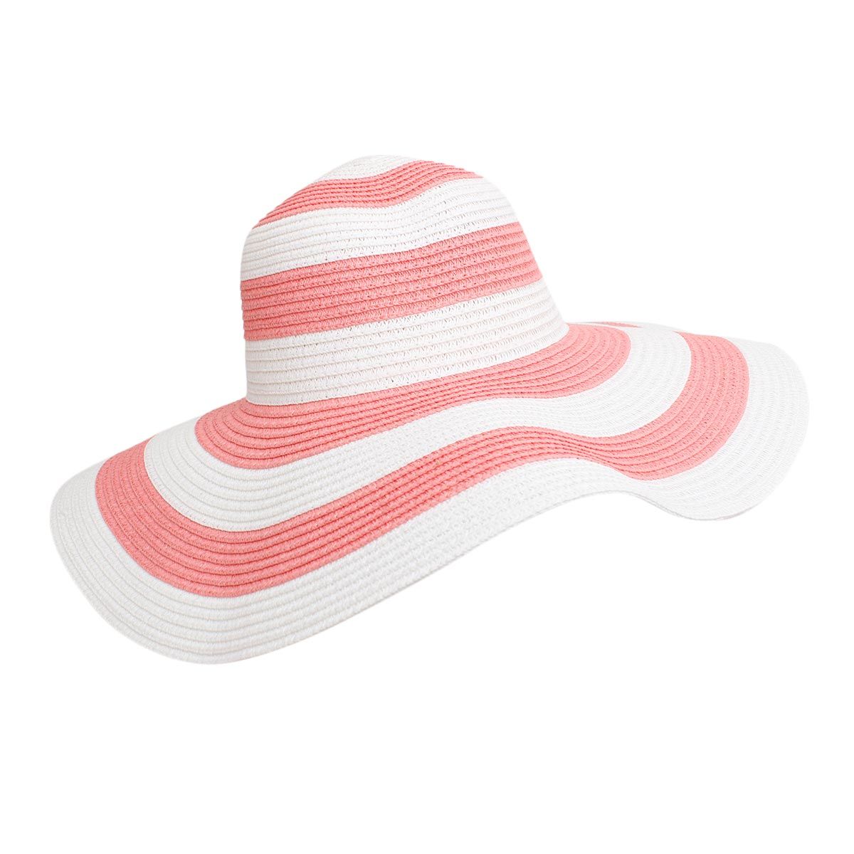 Straw Hat Vogue Pink White Striped Wide Brim Hat - Premium Wholesale Fashion Accessories from Pinktown - Just $16! Shop now at chiquestyles