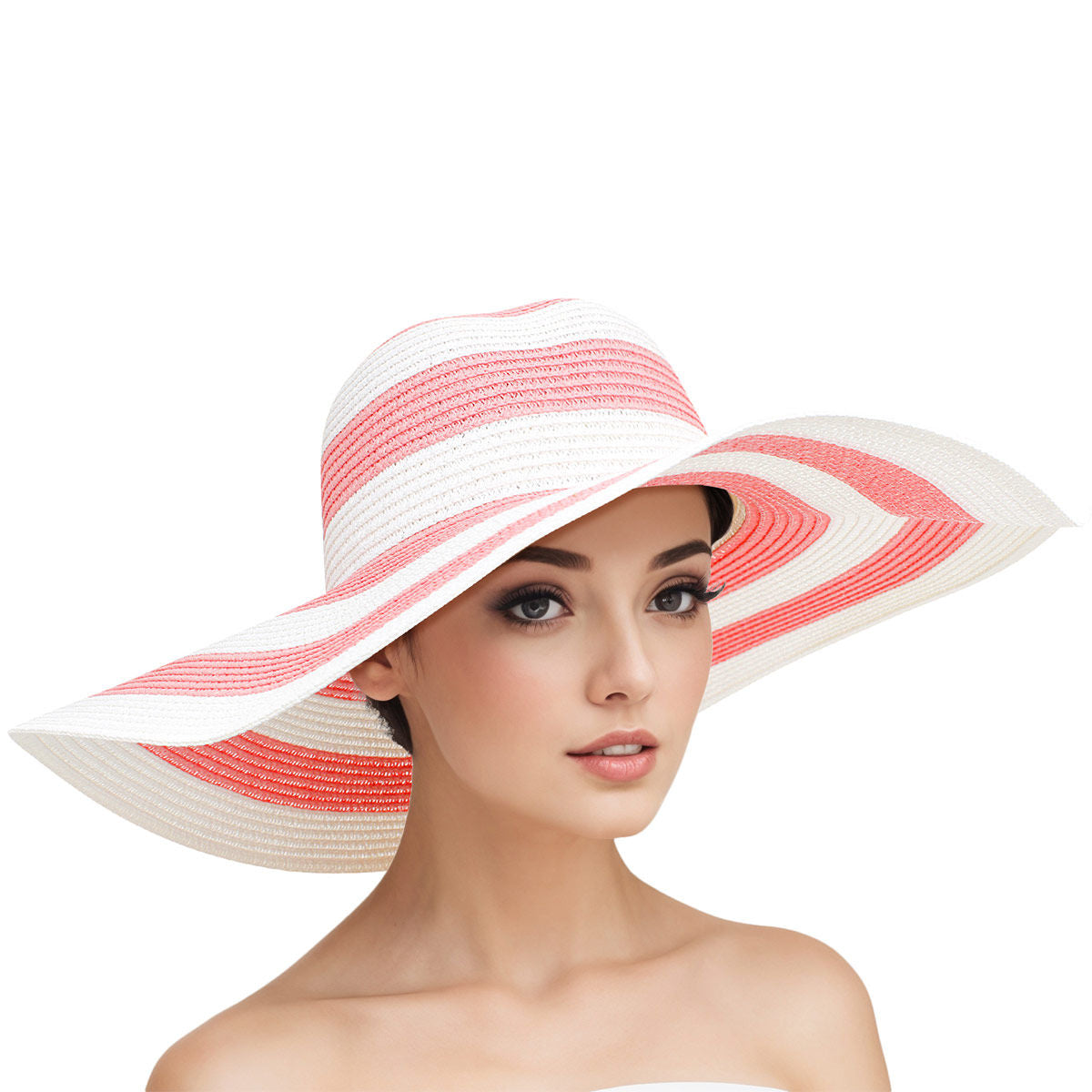 Straw Hat Vogue Pink White Striped Wide Brim Hat - Premium Wholesale Fashion Accessories from Pinktown - Just $16! Shop now at chiquestyles