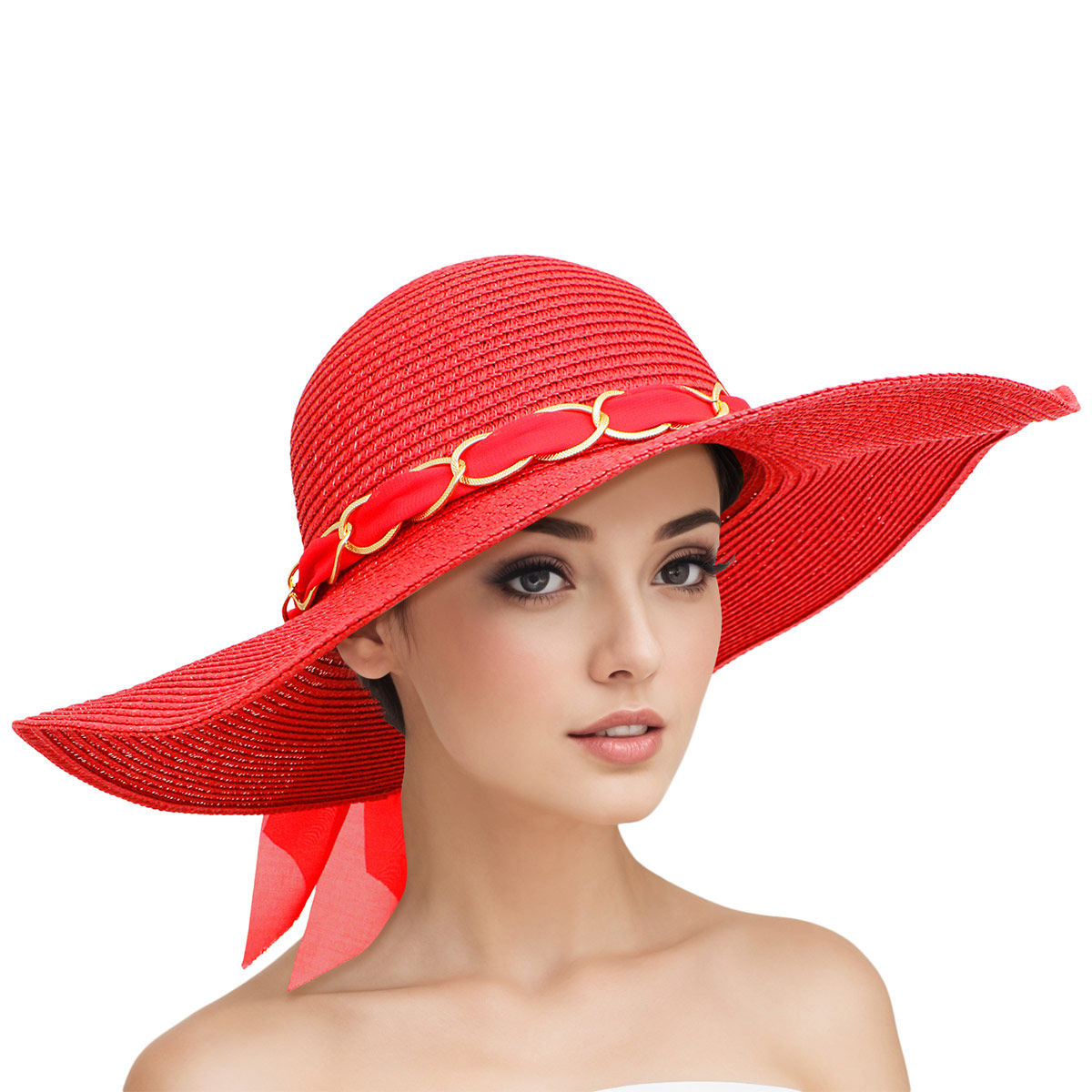 Straw Hat Classy Red Bow DST Chapeau for Women - Premium Authorized DST Vendor from Pinktown - Just $15! Shop now at chiquestyles