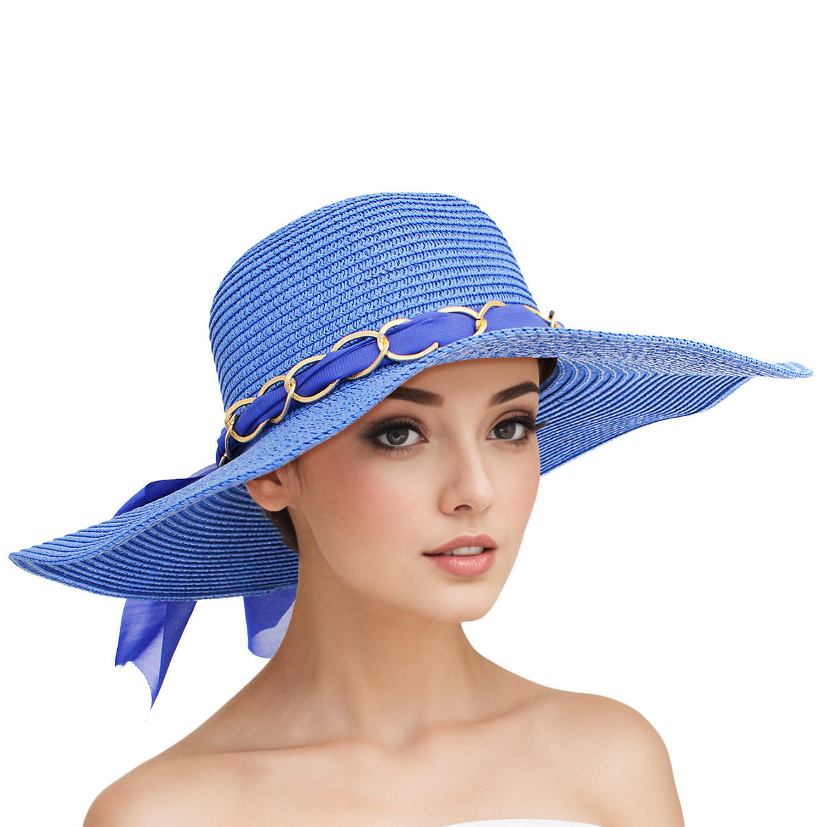 Straw Hat Classy Blue Bow SGRHO Chapeau for Women - Premium Sigma Gamma Rho Paraphernalia from Pinktown - Just $15! Shop now at chiquestyles