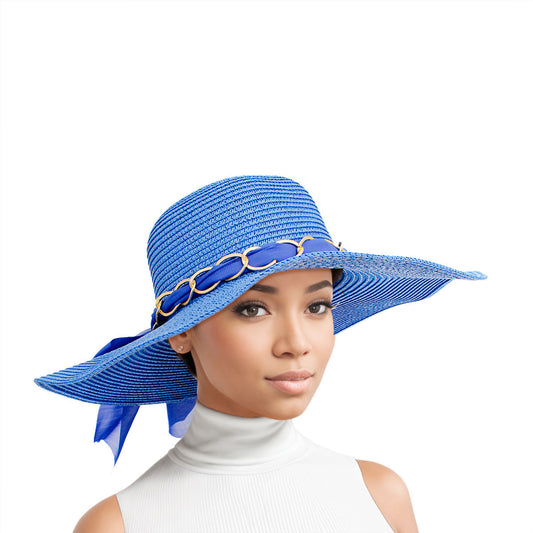 Straw Hat Classy Blue Bow SGRHO Chapeau for Women - Premium Sigma Gamma Rho Paraphernalia from Pinktown - Just $15! Shop now at chiquestyles