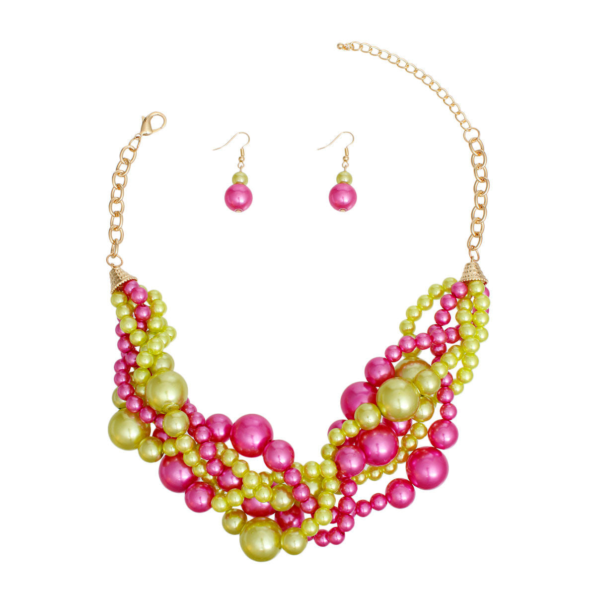 Pearl Necklace Pink Lime 5 Twisted Set for Women - Premium Wholesale Jewelry from Pinktown - Just $17! Shop now at chiquestyles