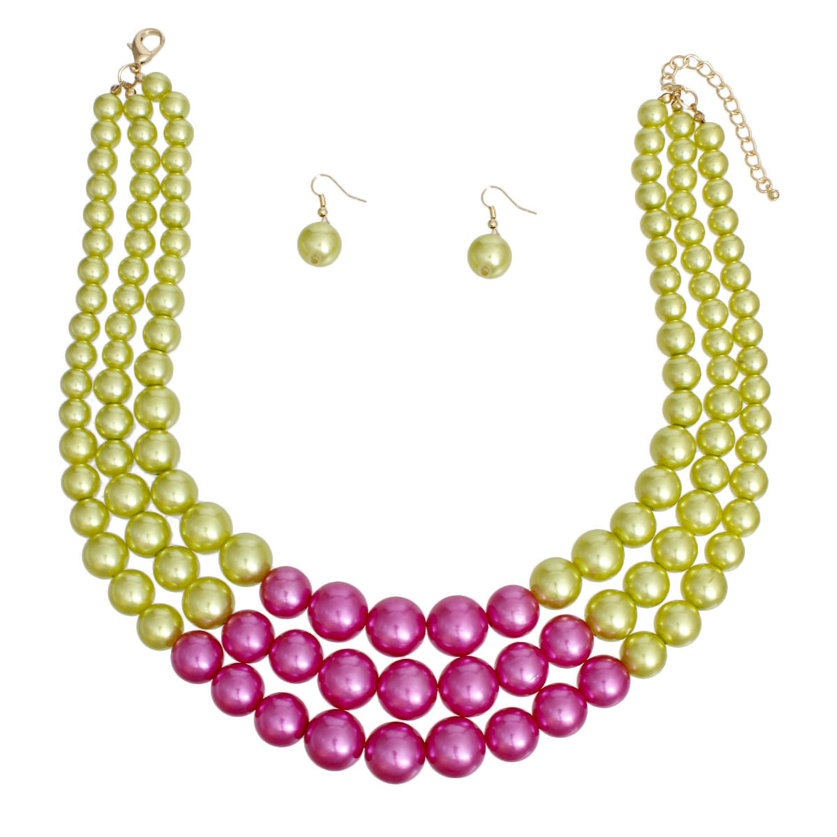 Pearl Necklace Lime Pink 3 Layer Set for Women - Premium Wholesale Jewelry from Pinktown - Just $13! Shop now at chiquestyles