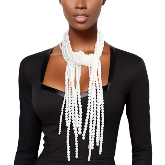 Pearl Necklace Cream Adjustable Knot Set for Women - Premium Wholesale Jewelry from Pinktown - Just $31! Shop now at chiquestyles