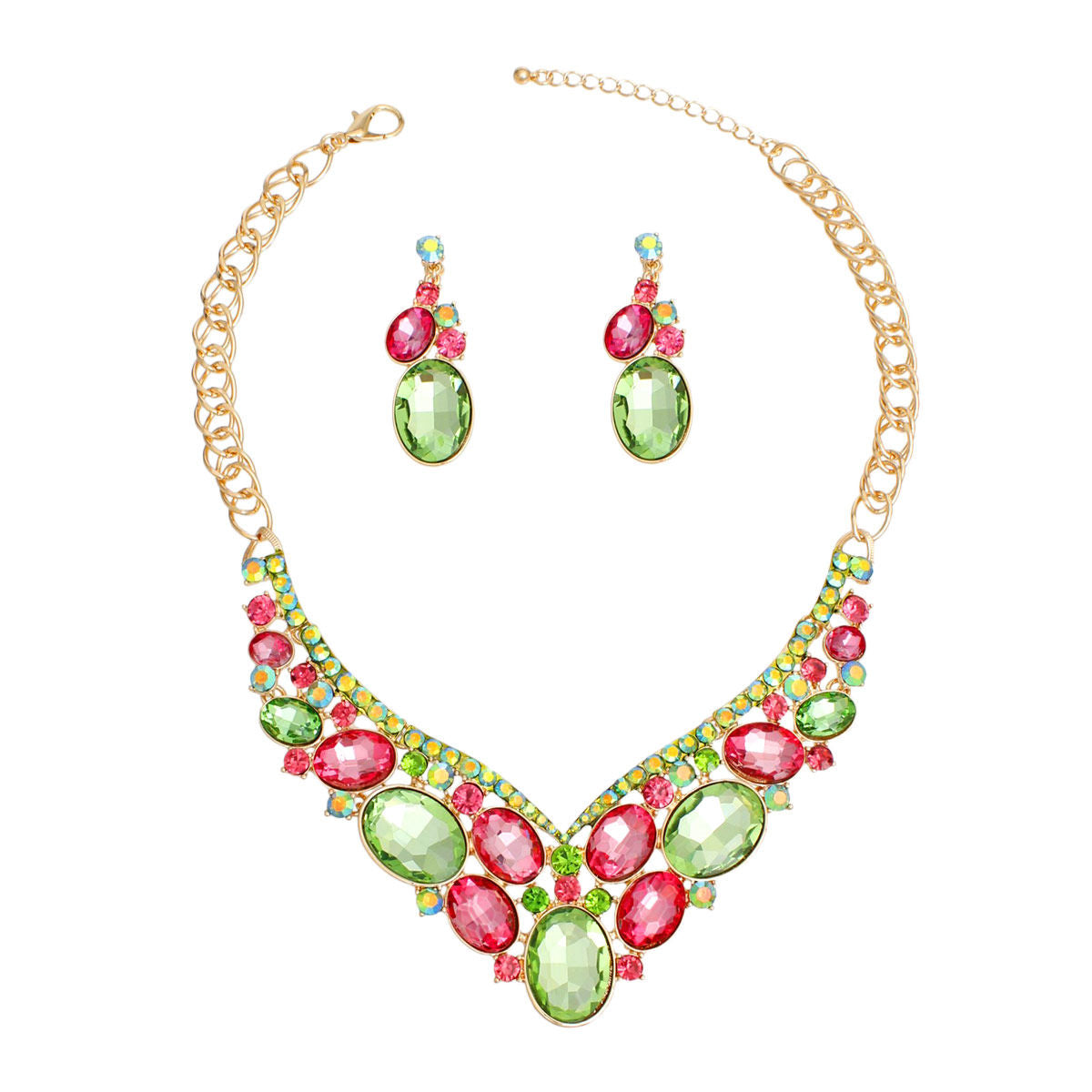 Crystal Necklace Pink Green Collar for Women - Premium Wholesale Jewelry from Pinktown - Just $42! Shop now at chiquestyles