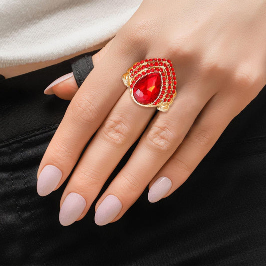 Cocktail Ring Red Teardrop Pave Stone for Women - Premium Wholesale Jewelry from Pinktown - Just $8! Shop now at chiquestyles