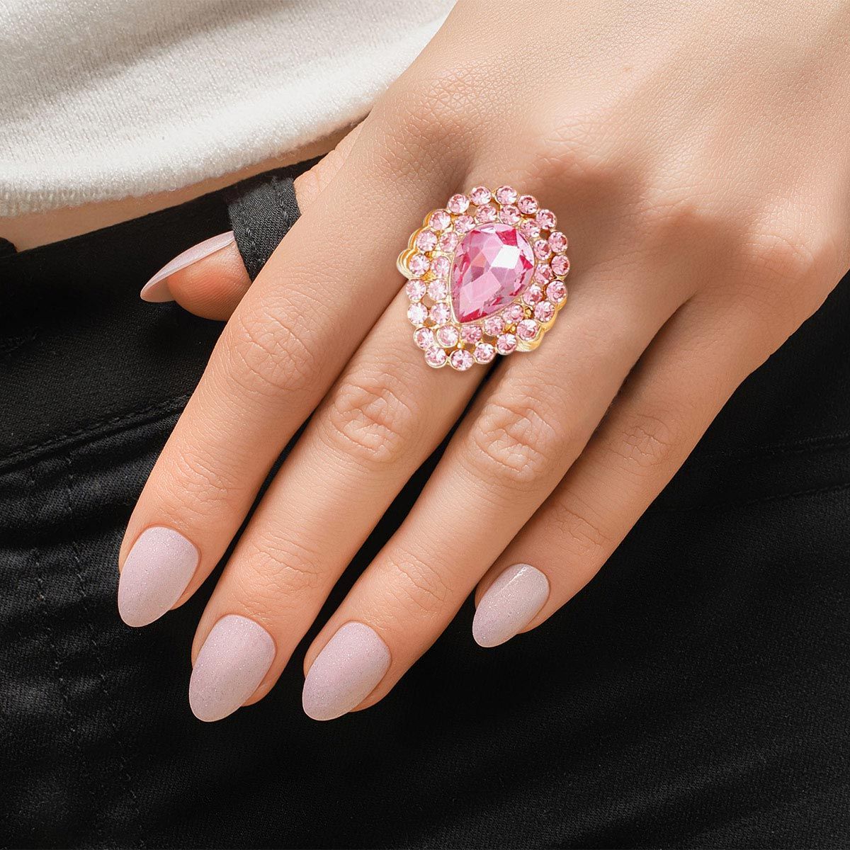 Cocktail Ring Pink Halo Teardrop for Women - Premium Wholesale Jewelry from Pinktown - Just $8! Shop now at chiquestyles