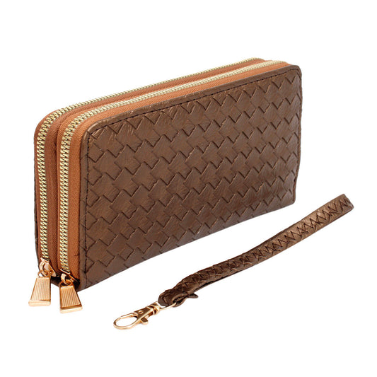 Zipper Wallet Bronze Woven Wristlet for Women - Premium Wholesale Fashion Accessories from Pinktown - Just $10! Shop now at chiquestyles