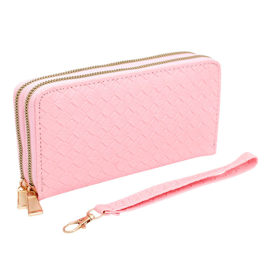 Zipper Wallet Pink Woven Wristlet for Women - Premium Wholesale Fashion Accessories from Pinktown - Just $10! Shop now at chiquestyles