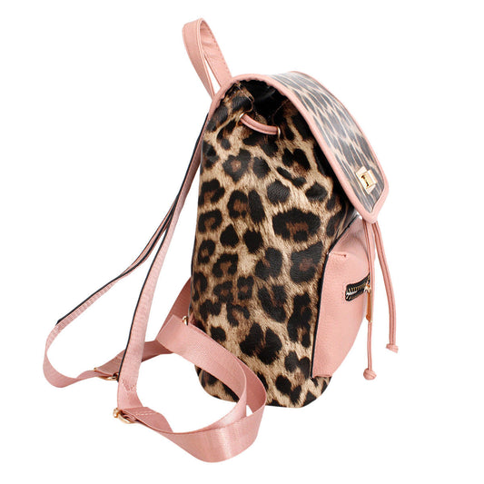 Backpack Leopard and Pink Flap Bag Set for Women - Premium Wholesale Fashion Accessories from Pinktown - Just $33! Shop now at chiquestyles