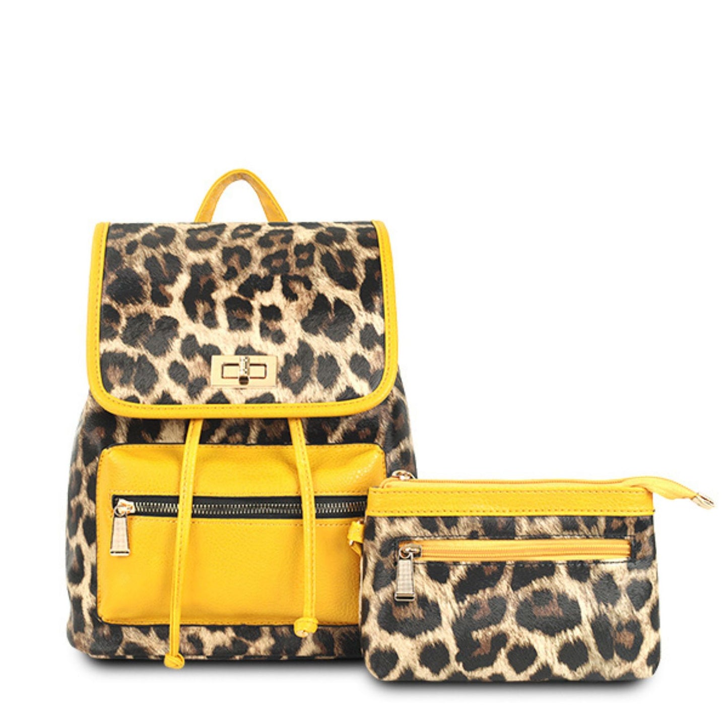 Backpack Leopard and Yellow Flap Bag Set for Women - Premium Wholesale Fashion Accessories from Pinktown - Just $33! Shop now at chiquestyles