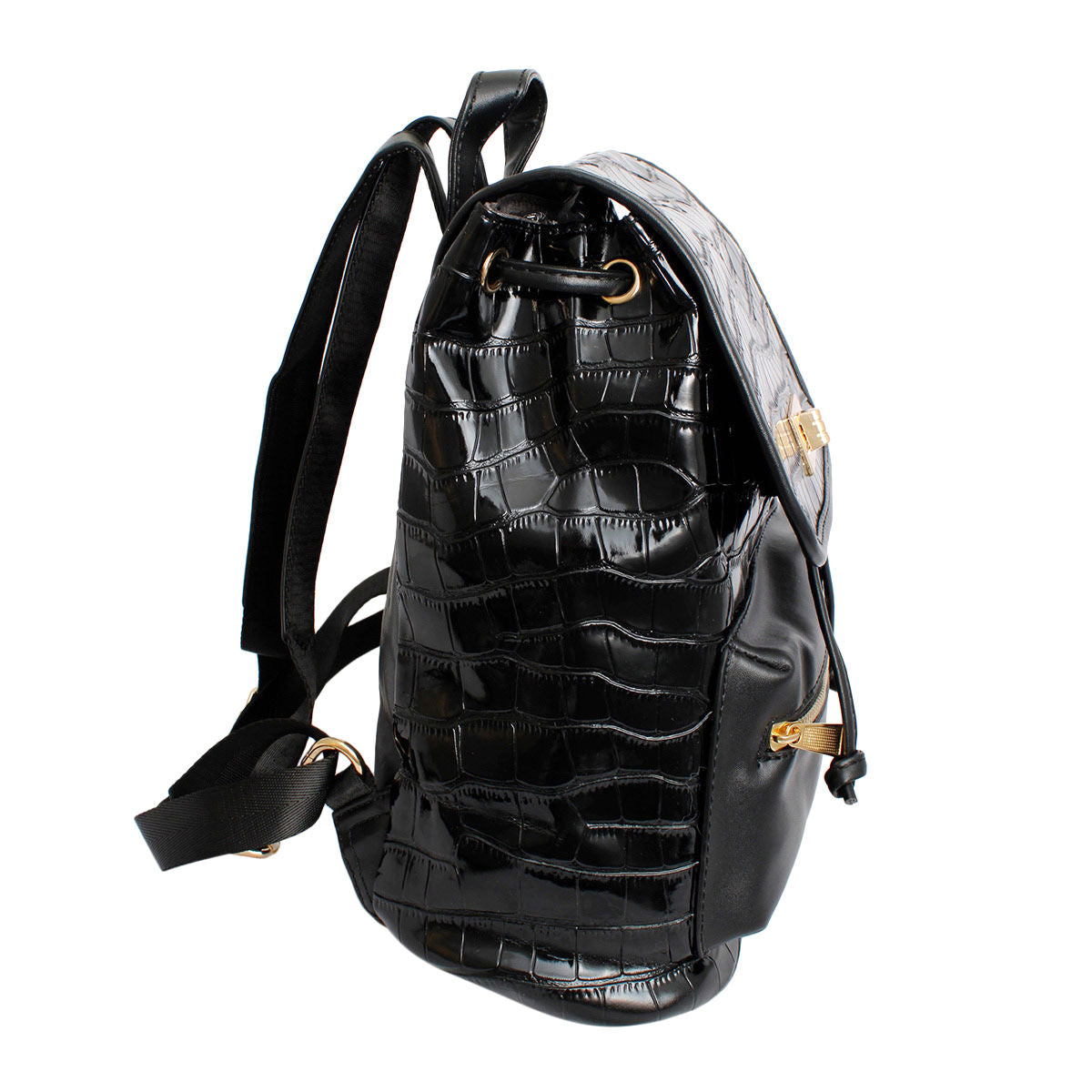 Backpack Black Croc Flap Bag Set for Women - Premium Wholesale Fashion Accessories from Pinktown - Just $33! Shop now at chiquestyles