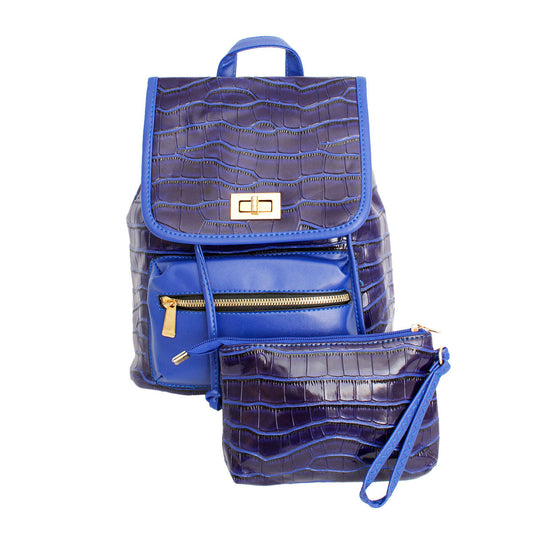 Backpack Blue Croc Flap Bag Set for Women - Premium Wholesale Fashion Accessories from Pinktown - Just $33! Shop now at chiquestyles