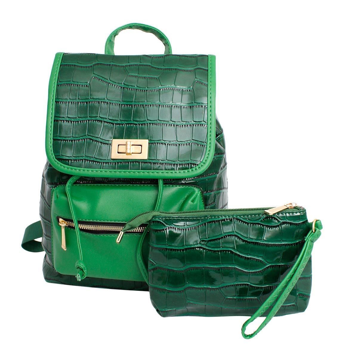 Backpack Green Croc Flap Bag Set for Women - Premium Wholesale Fashion Accessories from Pinktown - Just $33! Shop now at chiquestyles