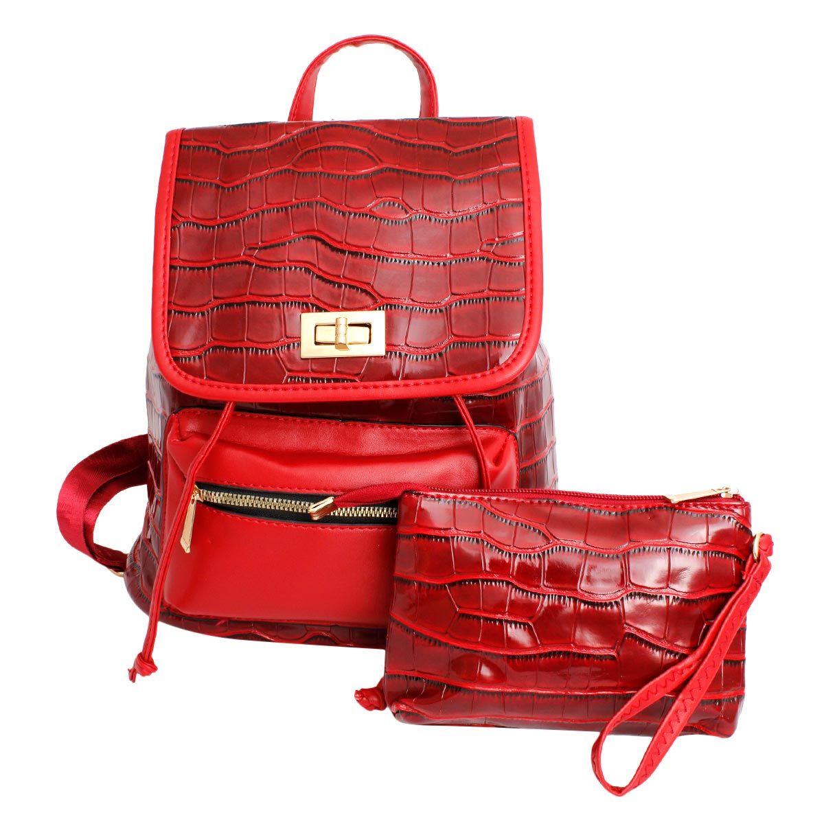 Backpack Red Croc Flap Bag Set for Women - Premium Wholesale Fashion Accessories from Pinktown - Just $33! Shop now at chiquestyles