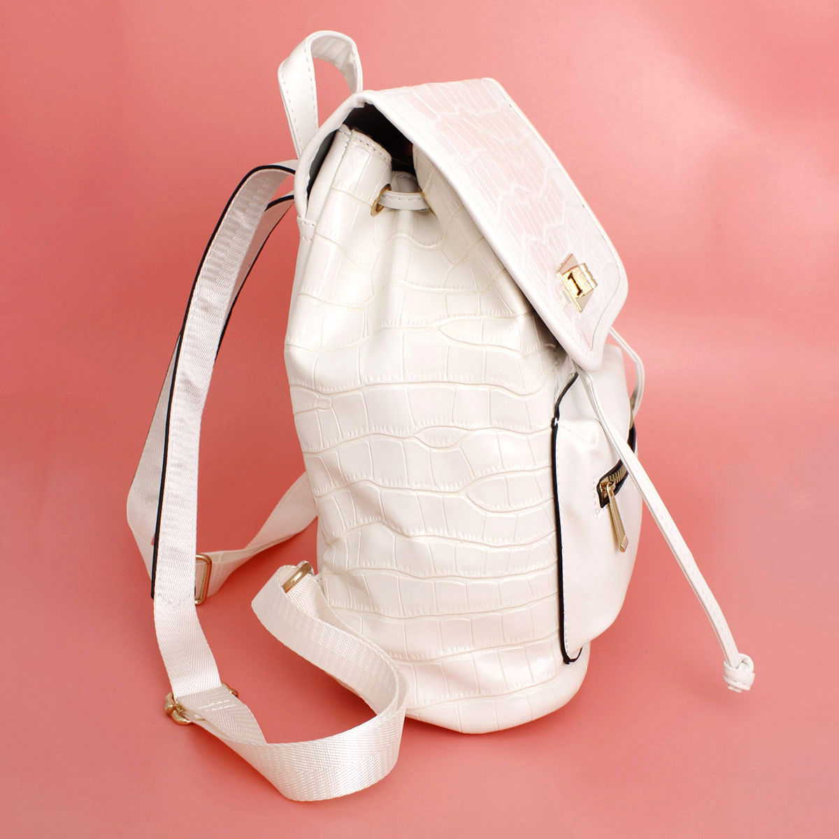 Backpack White Croc Flap Bag Set for Women - Premium Wholesale Fashion Accessories from Pinktown - Just $33! Shop now at chiquestyles