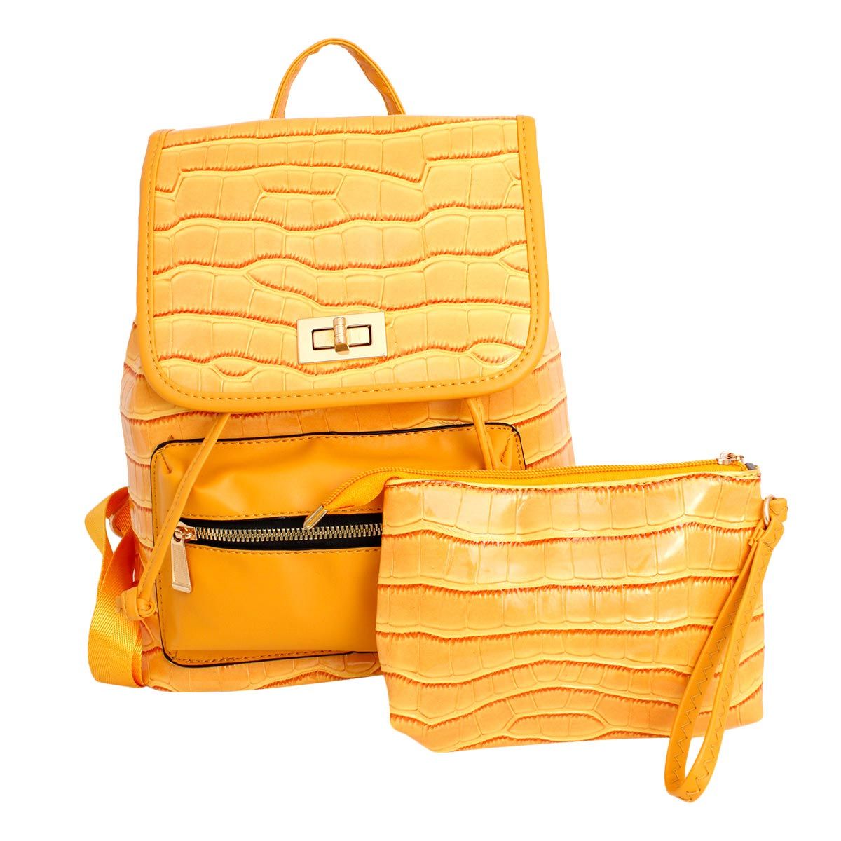 Backpack Yellow Croc Flap Bag Set for Women - Premium Wholesale Fashion Accessories from Pinktown - Just $33! Shop now at chiquestyles