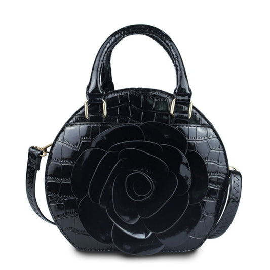 Handbag Round Black Flower Croc Bag for Women - Premium Wholesale Fashion Accessories from Pinktown - Just $34! Shop now at chiquestyles