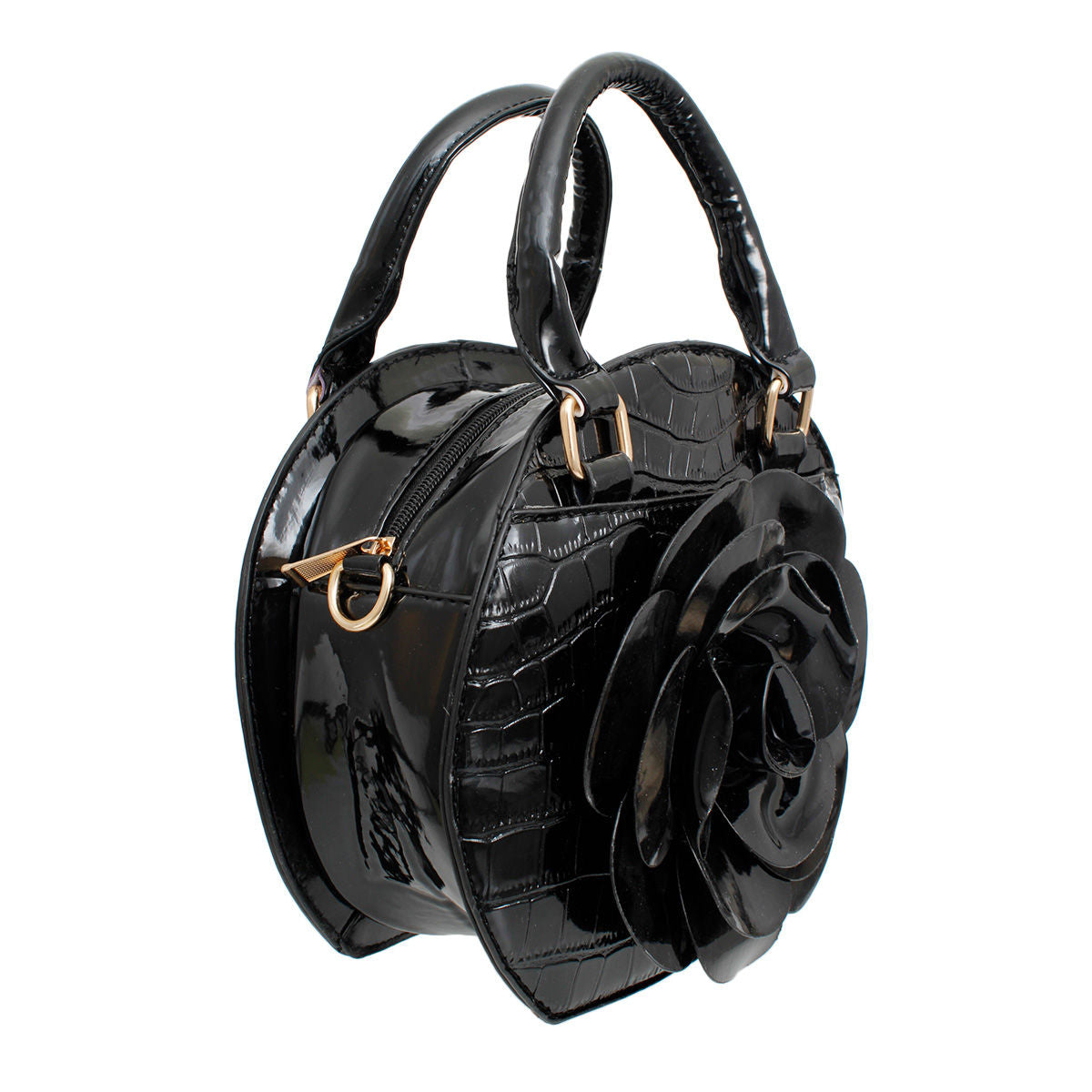 Handbag Round Black Flower Croc Bag for Women - Premium Wholesale Fashion Accessories from Pinktown - Just $34! Shop now at chiquestyles