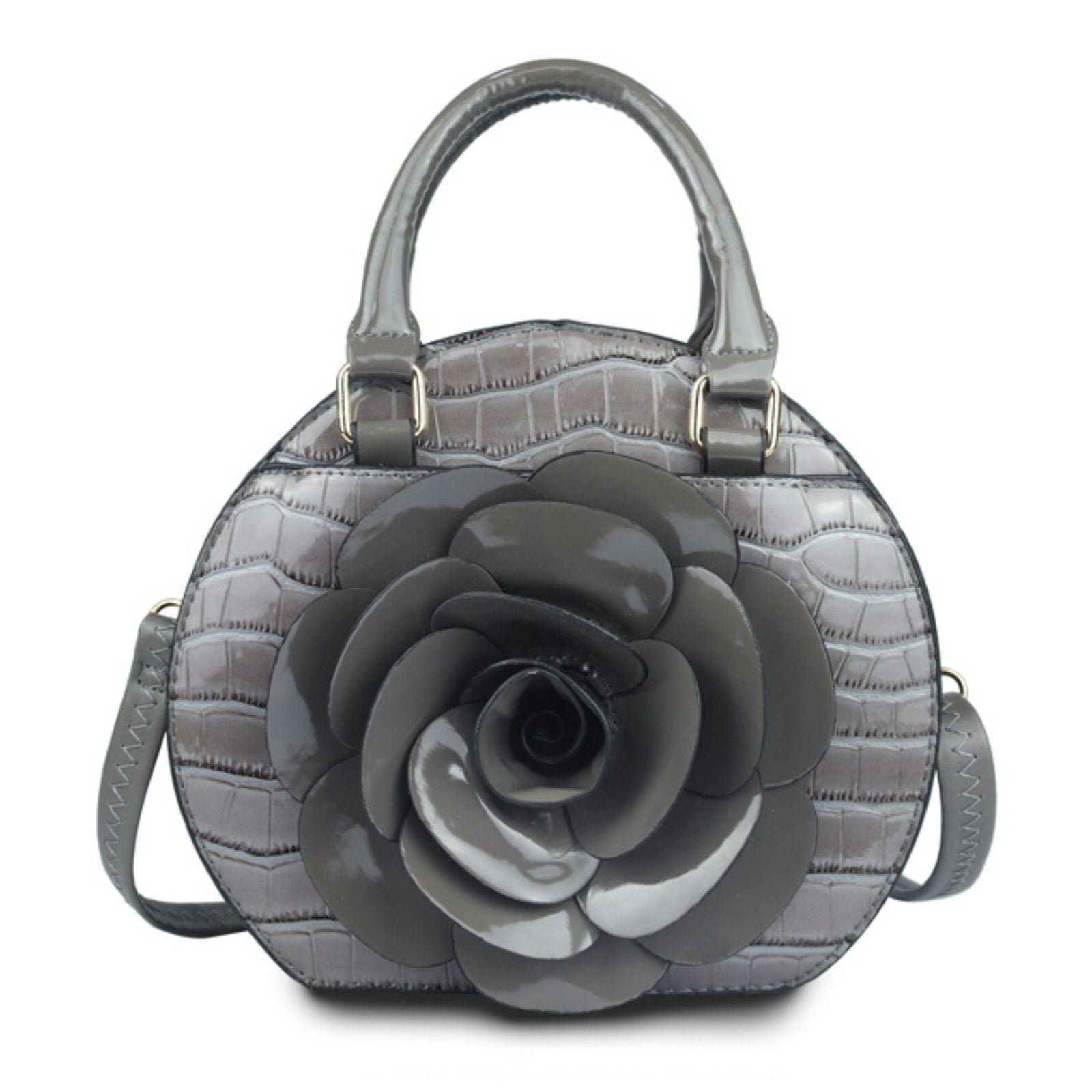 Handbag Round Grey Flower Croc Bag for Women - Premium Wholesale Fashion Accessories from Pinktown - Just $34! Shop now at chiquestyles