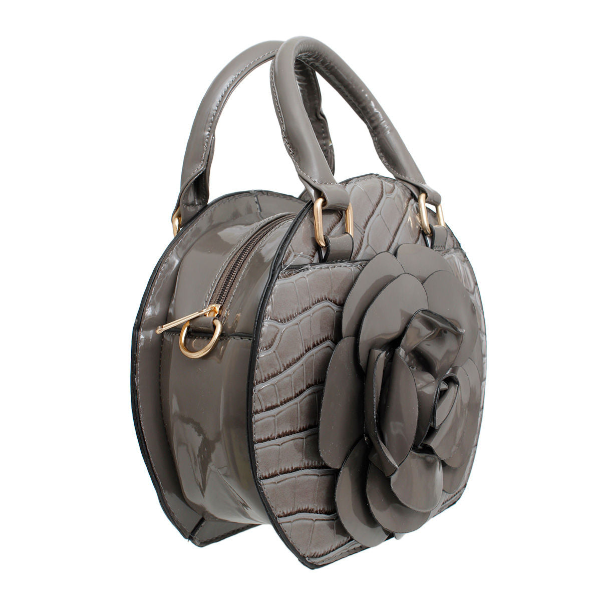 Handbag Round Grey Flower Croc Bag for Women - Premium Wholesale Fashion Accessories from Pinktown - Just $34! Shop now at chiquestyles