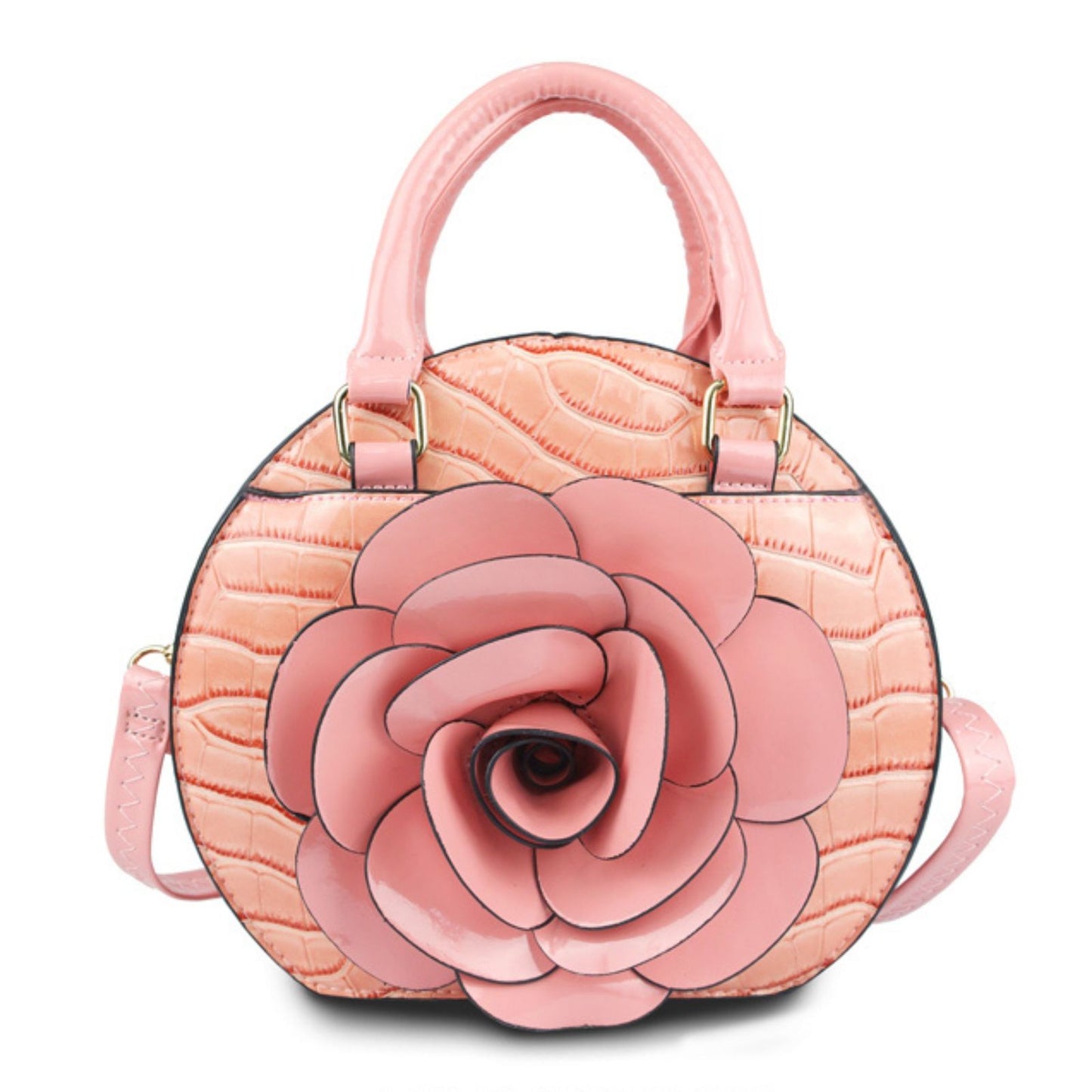 Handbag Round Pink Flower Croc Bag for Women - Premium Wholesale Fashion Accessories from Pinktown - Just $34! Shop now at chiquestyles