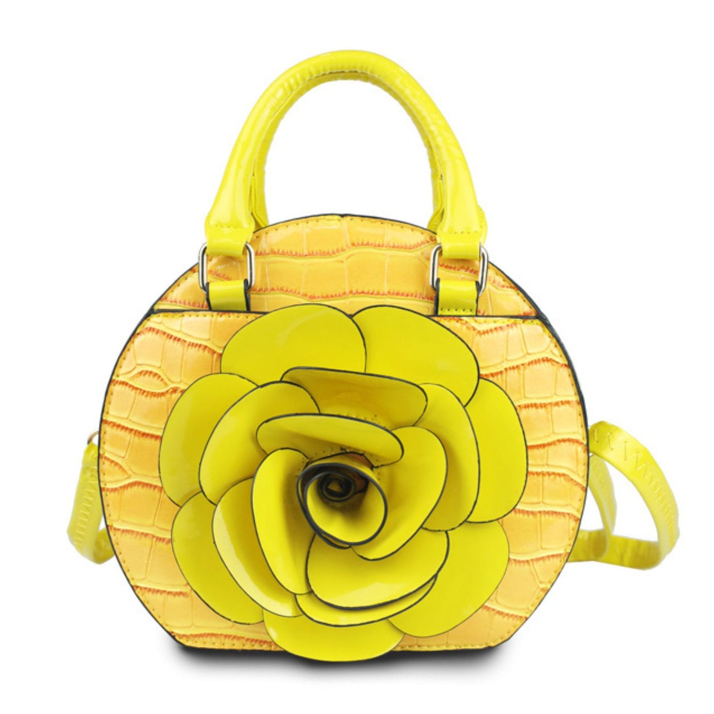 Handbag Round Yellow Flower Croc Bag for Women - Premium Wholesale Fashion Accessories from Pinktown - Just $34! Shop now at chiquestyles